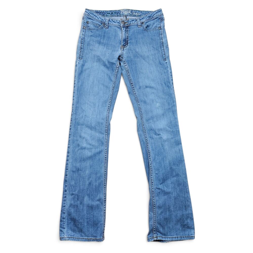 WRANGLER ROCK 47 Jeans Women's 33x35 VTG Y2K Light Wash Ultra Low Rise Bootcut